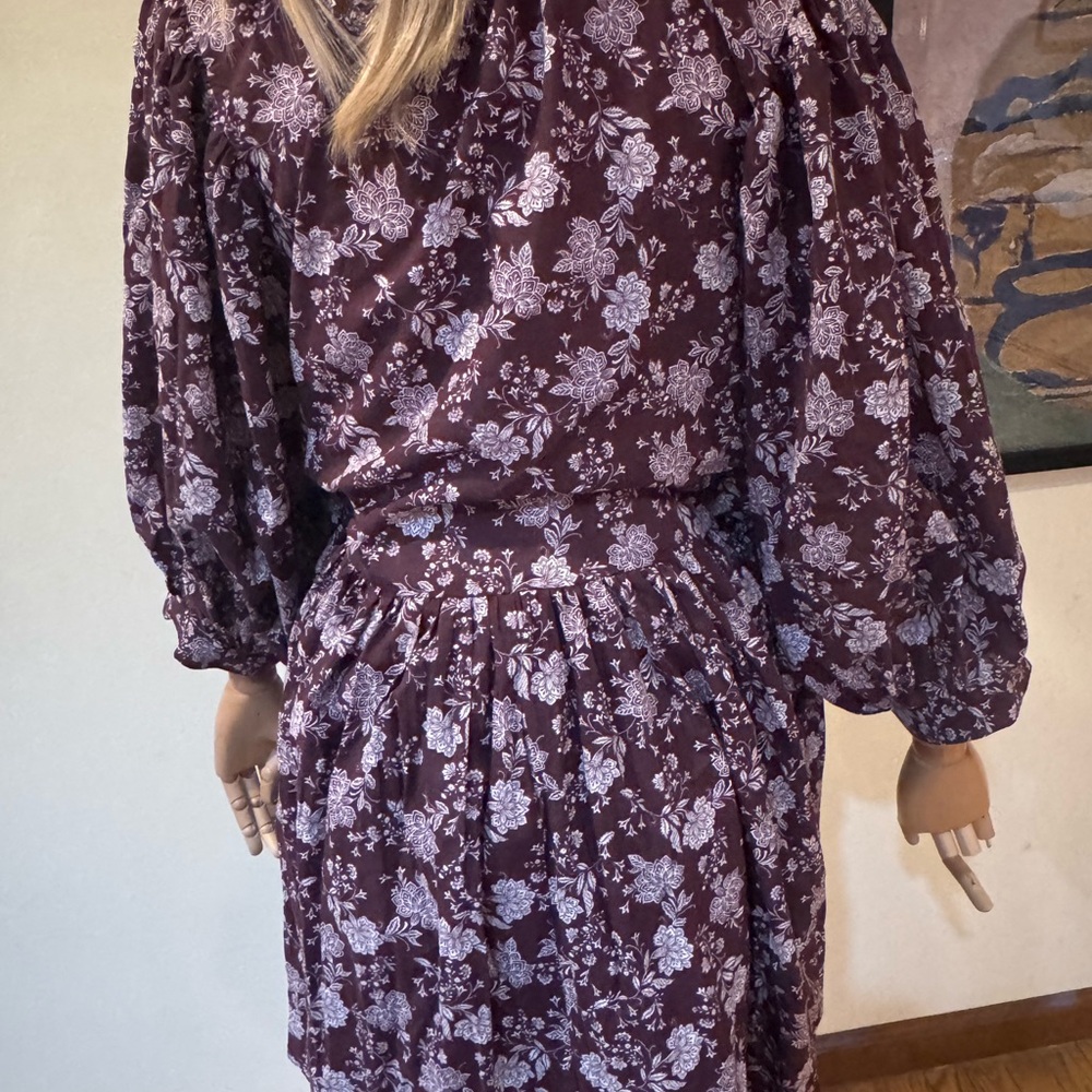 Madewell billowy maroon dress with white floral detail - Picture 9 of 11